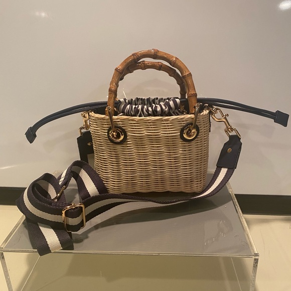 Aldo Beige Woven Crossbody Bag with Bamboo Handles - Picture 1 of 3